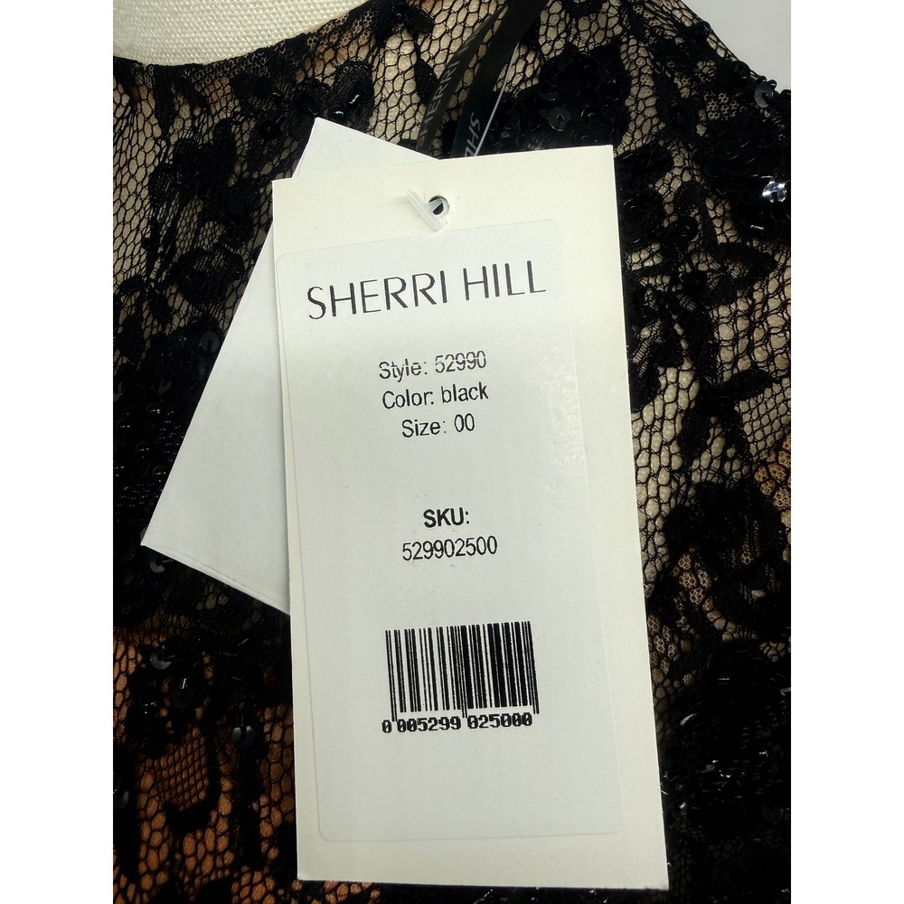 Sherri Hill 52990 Black Lace Sequin Open Back Cocktail Dress NWT Size 00 - Picture 5 of 7